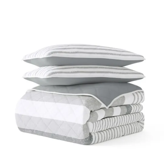Kirkland's Home Gray Striped Reversible 3-Pc. Queen Quilt Set- Quilts