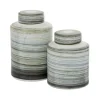Kirkland's Home Gray Striped Stoneware Jars With Lids, Set Of 2- Decorative Bowls & Jars