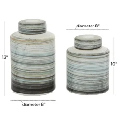 Kirkland's Home Gray Striped Stoneware Jars With Lids, Set Of 2- Decorative Bowls & Jars