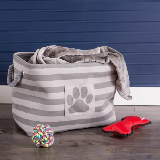 Kirkland's Home Gray Stripes And Paw Basket With Handles- Baskets & Boxes