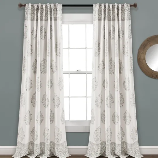 Kirkland's Home Gray Teardrop Leaves Curtain Panel Set, 95 In.- Curtains & Drapes
