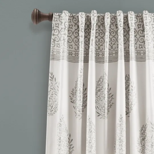 Kirkland's Home Gray Teardrop Leaves Curtain Panel Set, 95 In.- Curtains & Drapes