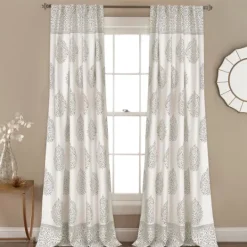 Kirkland's Home Gray Teardrop Leaves Curtain Panel Set, 84 In.- Curtains & Drapes