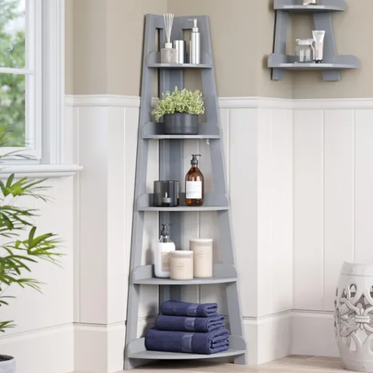 Kirkland's Home Gray 5-Tier Corner Ladder Bookshelf- Bookshelves
