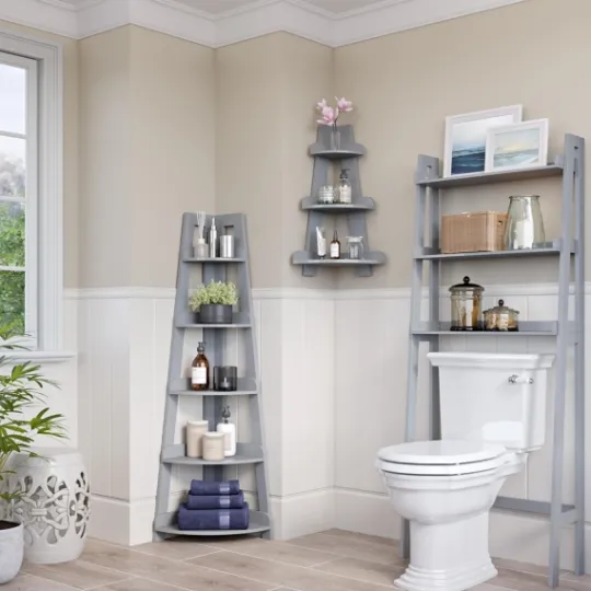 Kirkland's Home Gray 5-Tier Corner Ladder Bookshelf- Bookshelves