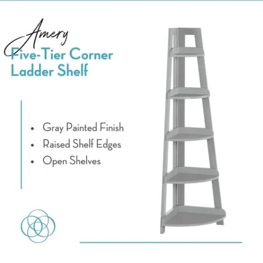 Kirkland's Home Gray 5-Tier Corner Ladder Bookshelf- Bookshelves