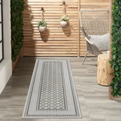 Kirkland's Home Gray Tile Motif Outdoor Runner, 2X7- Outdoor Rugs