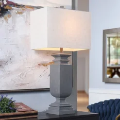 Kirkland's Home Gray Traditional Rectangular Table Lamp- Table Lamps