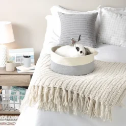 Kirkland's Home Gray Two-Tone Rope Cat Ear Basket- Baskets & Boxes