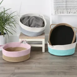 Kirkland's Home Gray Two-Tone Rope Cat Ear Basket- Baskets & Boxes
