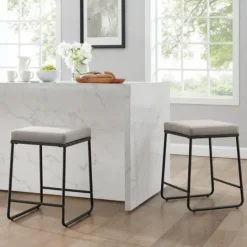 Kirkland's Home Gray Velvet Cube 2-Pc. Counter Stool Set- Bar Stools & Counter Height Stools