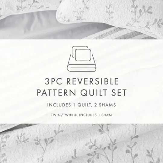 Kirkland's Home Gray Vines Reversible 2-Pc. Twin Quilt Set- Quilts