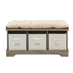 Kirkland's Home Gray Wash Entryway Bench And Storage Bins- Benches & Ottomans