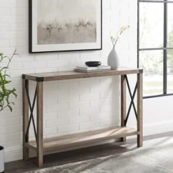 Kirkland's Home Gray Wash Farmhouse X-Frame Console Table- Console Tables