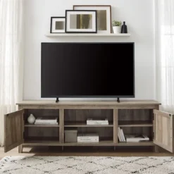 Kirkland's Home Gray Wash Wood Grooved Door Tv Stand- Tv Stands & Media Consoles