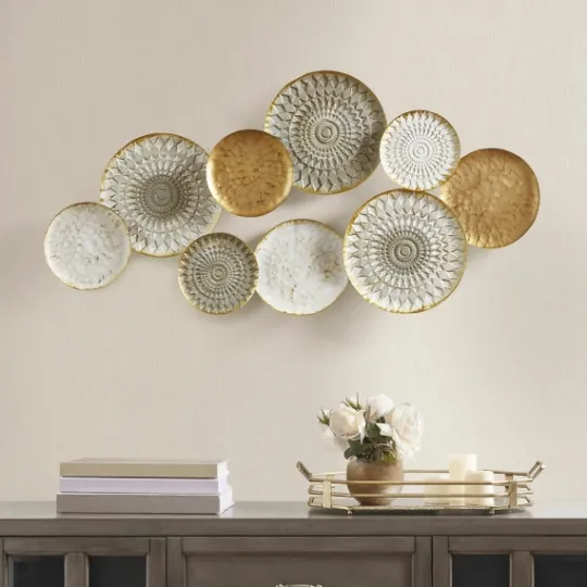Kirkland's Home Gray White Metal Connected Circle Wall Plaque- Wall Plaques