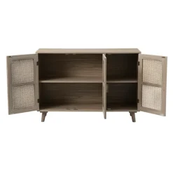 Kirkland's Home Gray Wood And Cane 3-Door Cabinet- Cabinets & Sideboards