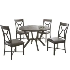 Kirkland's Home Gray Wood Upholstered 5-Pc. Dining Set- Dining Sets