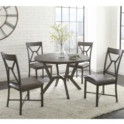 Kirkland's Home Gray Wood Upholstered 5-Pc. Dining Set- Dining Sets