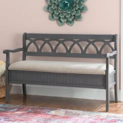 Kirkland's Home Gray Wood Upholstered Storage Bench- Benches & Ottomans