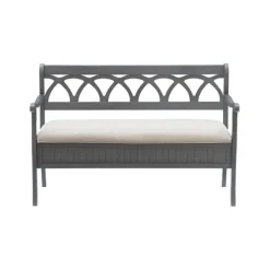 Kirkland's Home Gray Wood Upholstered Storage Bench- Benches & Ottomans