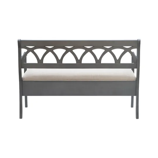 Kirkland's Home Gray Wood Upholstered Storage Bench- Benches & Ottomans
