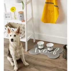 Kirkland's Home Gray Woof Bone Pet Bowl Mat- Kitchen & Floor Mats