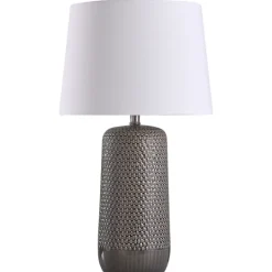 Kirkland's Home Gray Woven Ceramic Wicker Table Lamp- Table Lamps