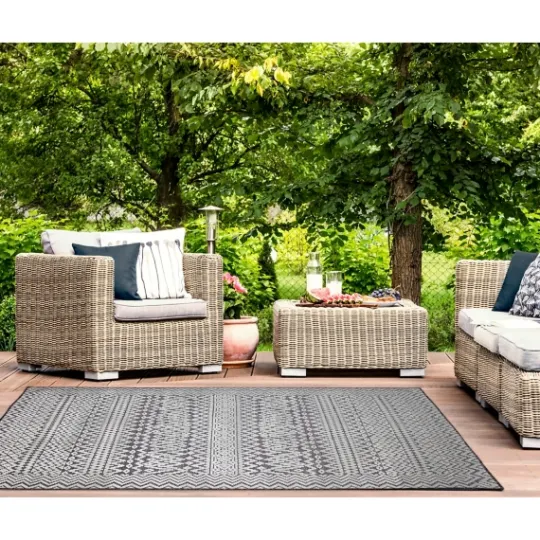 Kirkland's Home Gray Zig-Zag Ezra Indoor/Outdoor Area Rug, 7X9- Outdoor Rugs