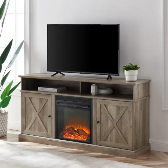 Kirkland's Home Graywash Rustic Fireplace Cabinet- Tv Stands & Media Consoles