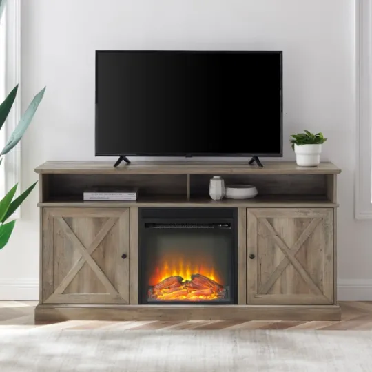 Kirkland's Home Graywash Rustic Fireplace Cabinet- Tv Stands & Media Consoles