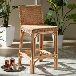 Kirkland's Home Greek Natural Rat Woven Counter Stool- Bar Stools & Counter Height Stools
