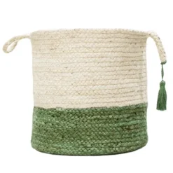 Kirkland's Home Green And Cream Woven Basket With Tassel, 19 In.- Baskets & Boxes