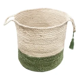 Kirkland's Home Green And Cream Woven Basket With Tassel, 19 In.- Baskets & Boxes