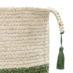 Kirkland's Home Green And Cream Woven Basket With Tassel, 17 In.- Baskets & Boxes