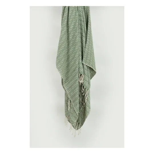 Kirkland's Home Green And Ivory Chevron Cotton Throw- Blankets & Throws