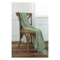 Kirkland's Home Green And Ivory Chevron Cotton Throw- Blankets & Throws