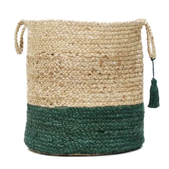 Kirkland's Home Green And Tan Woven Basket With Tassel, 19 In.- Baskets & Boxes