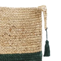 Kirkland's Home Green And Tan Woven Basket With Tassel, 19 In.- Baskets & Boxes