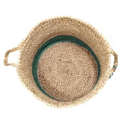 Kirkland's Home Green And Tan Woven Basket With Tassel, 19 In.- Baskets & Boxes