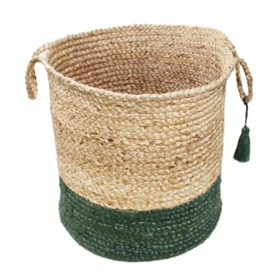 Kirkland's Home Green And Tan Woven Basket With Tassel, 19 In.- Baskets & Boxes