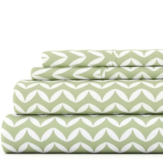 Kirkland's Home Green And White Chevron 3-Pc. Twin Sheet Set- Bed Sheets