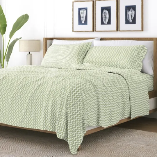 Kirkland's Home Green And White Chevron 3-Pc. Twin Sheet Set- Bed Sheets