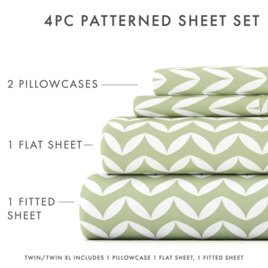 Kirkland's Home Green And White Chevron 3-Pc. Twin Sheet Set- Bed Sheets