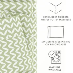 Kirkland's Home Green And White Chevron 3-Pc. Twin Sheet Set- Bed Sheets