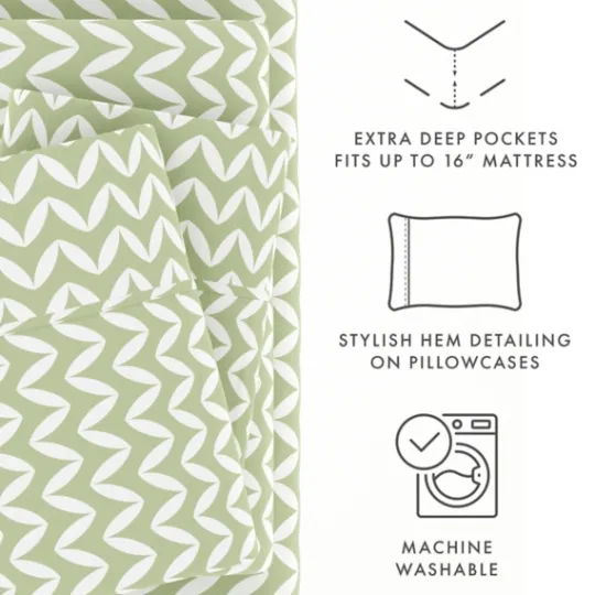 Kirkland's Home Green And White Chevron 3-Pc. Twin Sheet Set- Bed Sheets