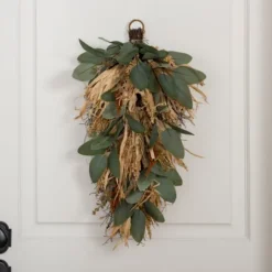 Kirkland's Home Green Eucalyptus And Heather Wheat Teardrop Swag- Wreaths