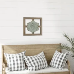 Kirkland's Home Green Metal Flower Wood Frame Wall Sculpture- Wall Plaques