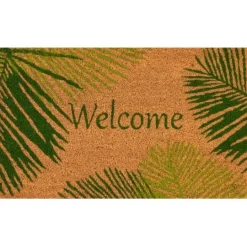 Kirkland's Home Green Palm Fronds Welcome Coir Doormat- Doormats