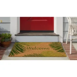Kirkland's Home Green Palm Fronds Welcome Coir Doormat- Doormats